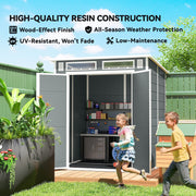 Wood-effect resin shed labelled UV-resistant, weatherproof and low-maintenance