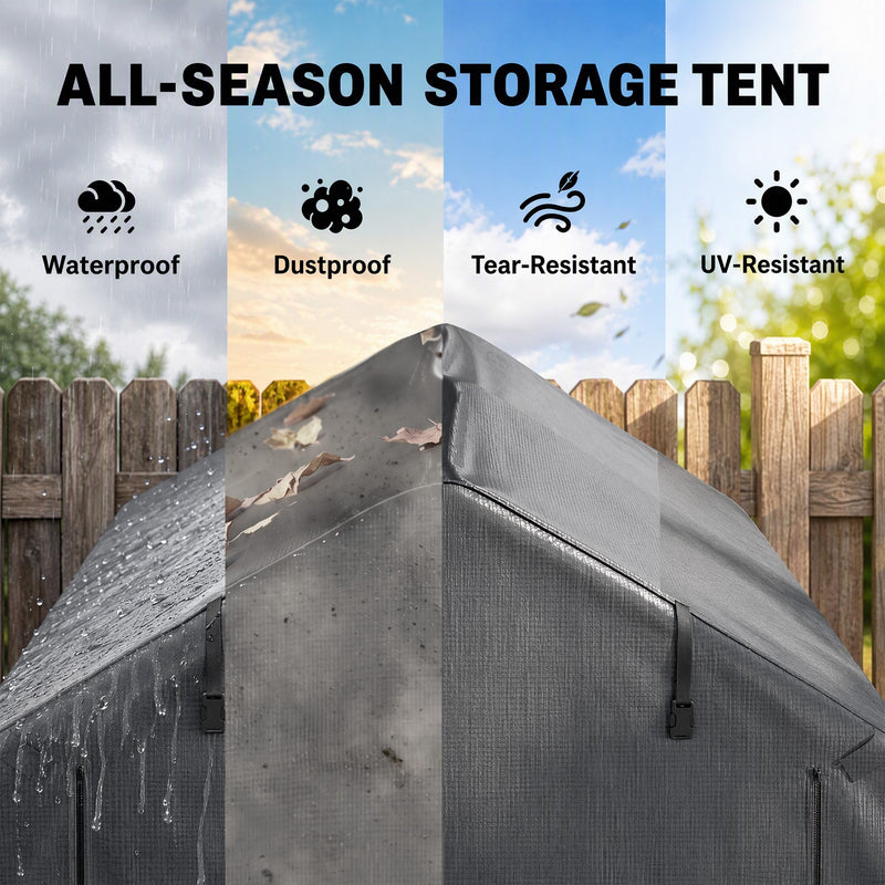 Close-up of the waterproof, dustproof and UV-resistant dark grey PE cover roof with rain and leaves