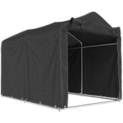 Black 1.6x2.2m garden storage tent with open front on a white background