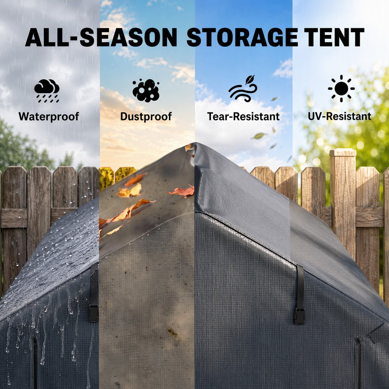 Close-up of the waterproof, dustproof and UV-resistant black PE cover roof with rain and leaves