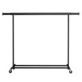 Songmics black garment rail with wheels, front view on white background
