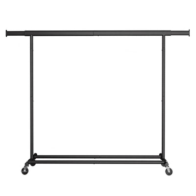 Songmics black garment rail with wheels, front view on white background