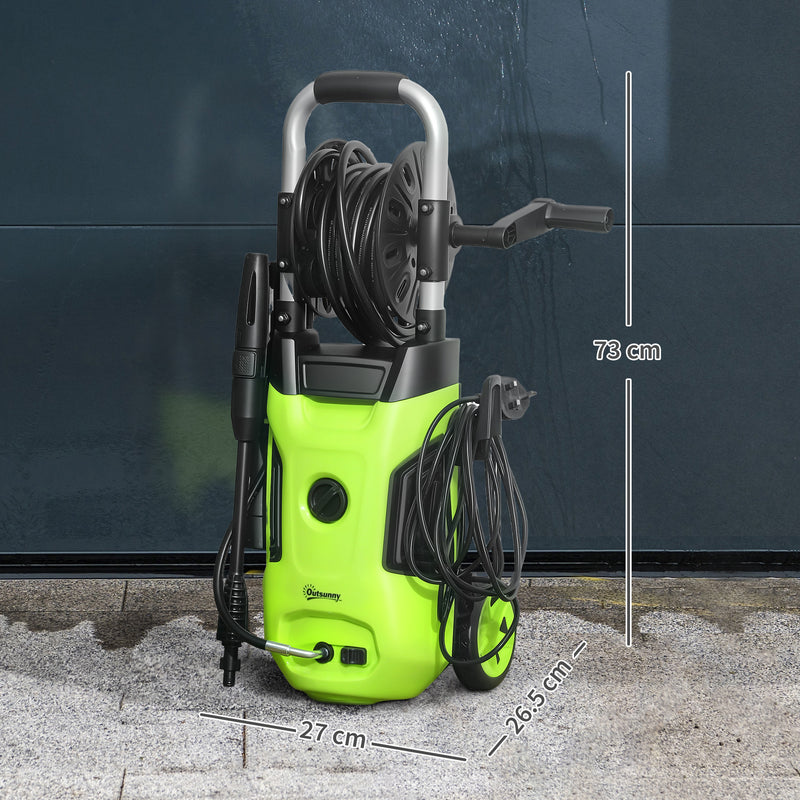 1800W High Pressure Washer 150 Bar with Adjustable Spray Nozzle and Hose Reel by Outsunny AOSOM