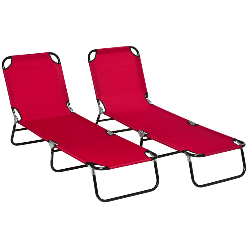 Set of 2 Folding Sun Loungers with 5-Position Adjustable Backrest Wine Red by Outsunny