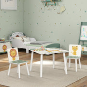 3 Piece Animal Themed Kids Table and 2 Chair Set with Storage for Playroom or Bedroom, Green