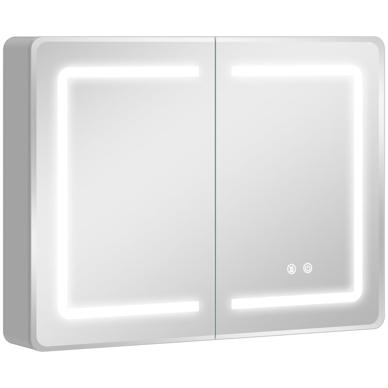 Bathroom Mirror Cabinet with Adjustable LED Lights and Demister Pad for Organised Storage Silver