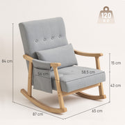 Modern Wood Frame Rocking Chair with Cushioned Seat for Lounge or Nursery, Light Grey
