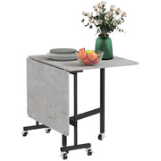 Folding Drop Leaf Dining Table with Lockable Wheels Space Saving Design for Small Kitchens Grey Marble Effect