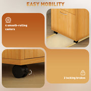 60cm Filing Cabinet with Drawer Open Shelf and Wheels Natural Wood Finish by HOMCOM