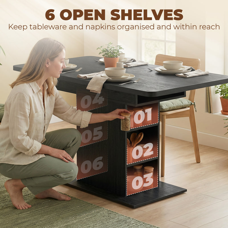 Extending Dining Table With Storage Shelves Seats 4 to 6 People Black