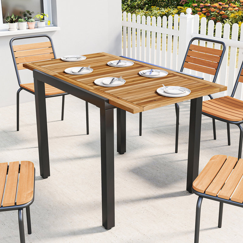 Extendable Garden Dining Table Ready Assembled for Easy Outdoor Hosting Natural Black Outsunny
