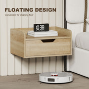 Floating Bedside Tables Set of 2 with Drawer and Shelf for Space Saving Storage Natural Wood AOSOM