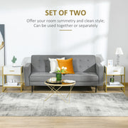 Set of 2 Modern Bedside Tables With Drawer and Shelf for Bedroom or Lounge White and Gold