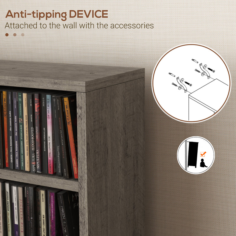 Set of 2 Tall CD Storage Shelves Ideal for Media Organisation Dark Wood Effect