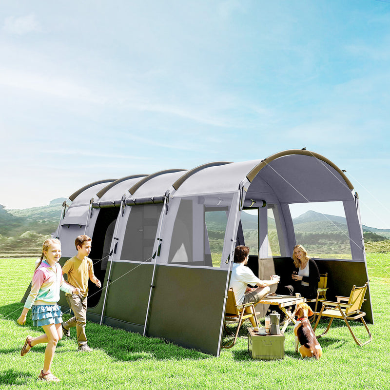 8 Person Family Camping Tent with Removable Rooms and Weather Resistant Shelter Dark Grey