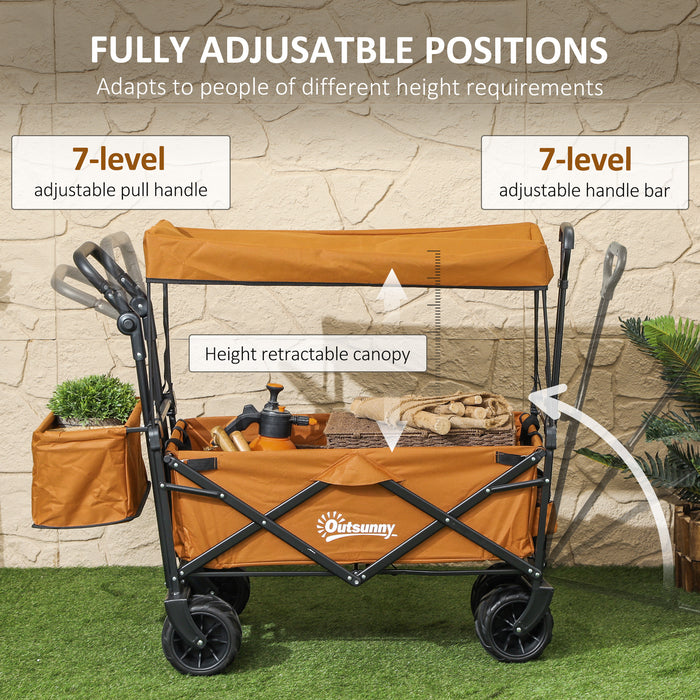 Orange Folding Trolley Cart with Canopy and Handle for Shopping Camping by Outsunny