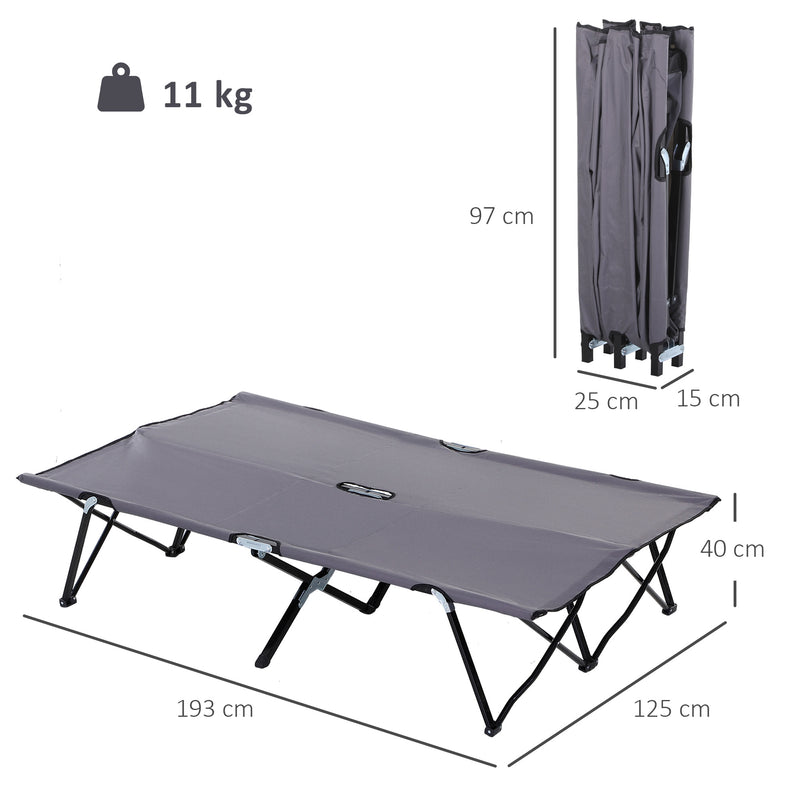 Double Folding Camping Bed for Two Adults Raised Off Ground Grey