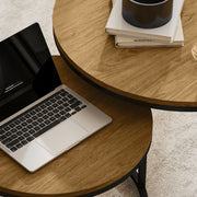 Set of Two Space-Saving Stacking Side Tables with Wood Effect Finish for Living, Room Brown