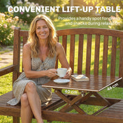 Convertible Wooden Garden Bench With Lift-Up Table and Weatherproof Cover Light Brown Outsunny