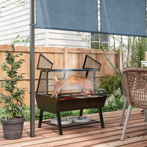3 in 1 Barbecue Grill Fire Pit and Rotisserie Roaster with Protective Cover, Black