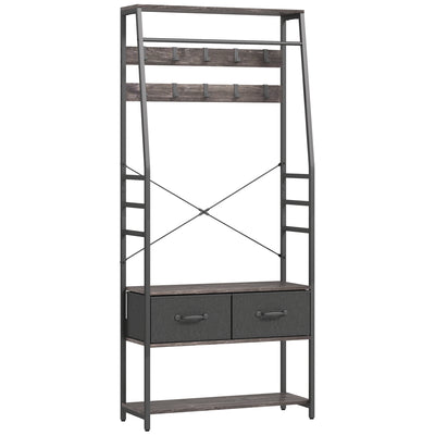 Coat Rack Hall Tree With Shoe Storage Bench and Drawers for Hallway or Entryway Grey
