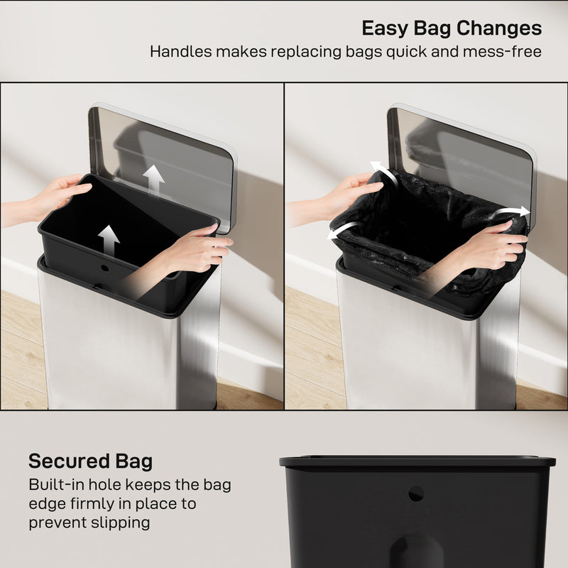 Stainless Steel 20L Pedal Kitchen Bin with Soft Close Lid and Removable Inner Bucket for Home