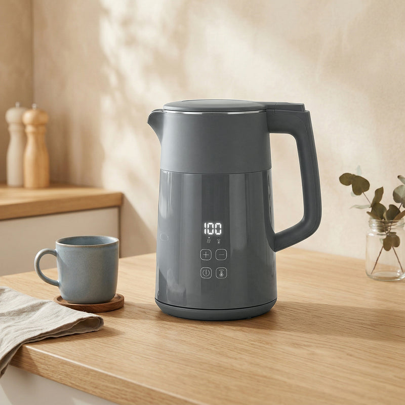 Electric Kettle with Fast Boil and Keep Warm Function for Busy Mornings 1.7L Grey Silver Homcom