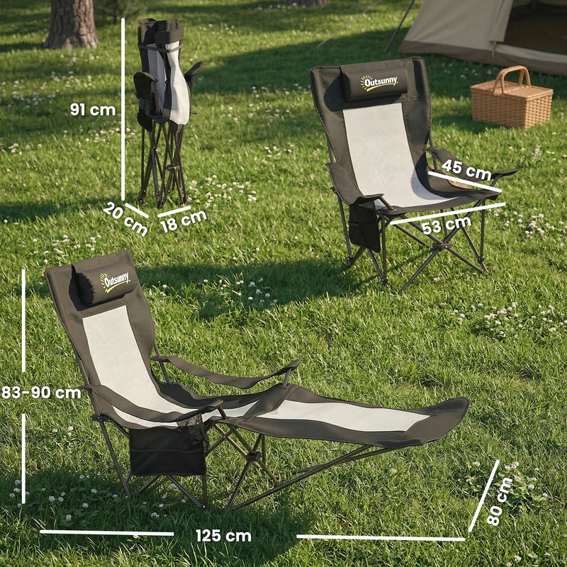 Set of 2 Reclining Camping Chairs with Adjustable Backrest and Cup Holder Black