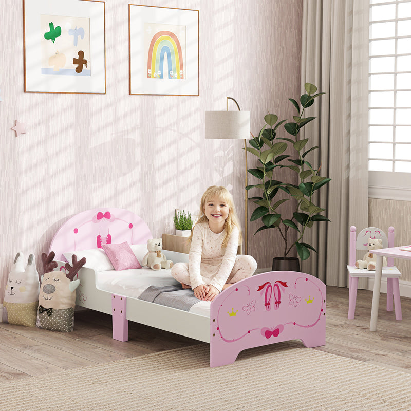 Pink Ballet Theme Toddler Bed Frame with Safety Rails for Ages 3-6 by AIYAPLAY