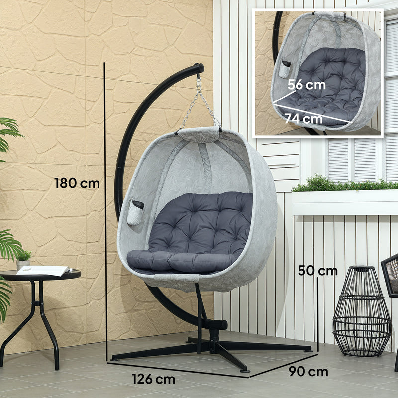 Grey Hanging Egg Chair with Stand and Cushion for Garden Patio and Balcony by Outsunny