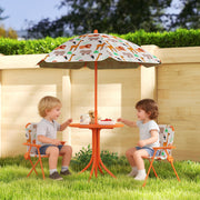 Kids Outdoor Picnic Table Set with Umbrella and 2 Folding Chairs for Garden Use Orange AOSOM