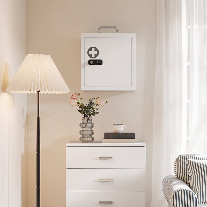 Medicine Cabinet with Lock for Secure Family Storage and Easy Wall Mounting White Grey