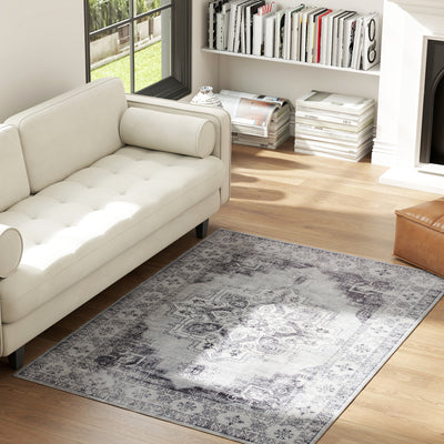 Vintage Style Washable Flannel Rug Non Slip Carpet for Living Room or Bedroom Grey 170x120cm