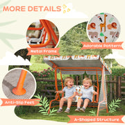 2 Seater Kids Garden Swing Bench With Adjustable Canopy And Safety Belts, Orange Aiyaplay