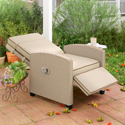 Rattan Garden Recliner Chair with Adjustable Backrest Cushion and Footrest Yellow Beige by Outsunny
