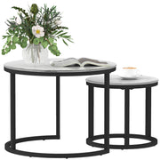 Set of 2 Round Nesting Coffee Tables with Marble Effect Glass and Steel Frame White by HOMCOM