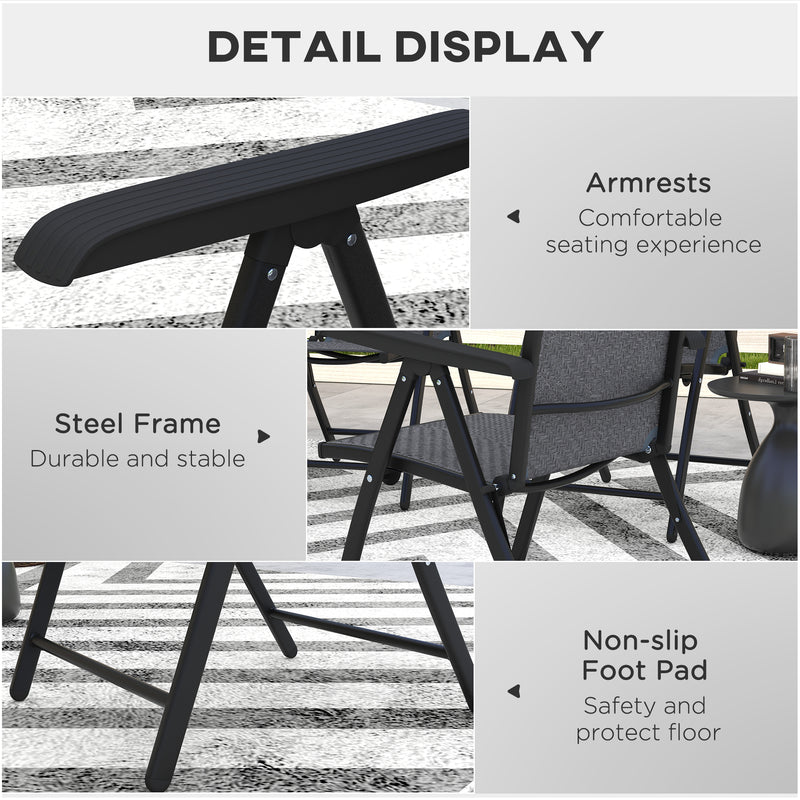 Set of 4 Grey Folding Garden Chairs with 7 Position Reclining Backs for Outdoor Use