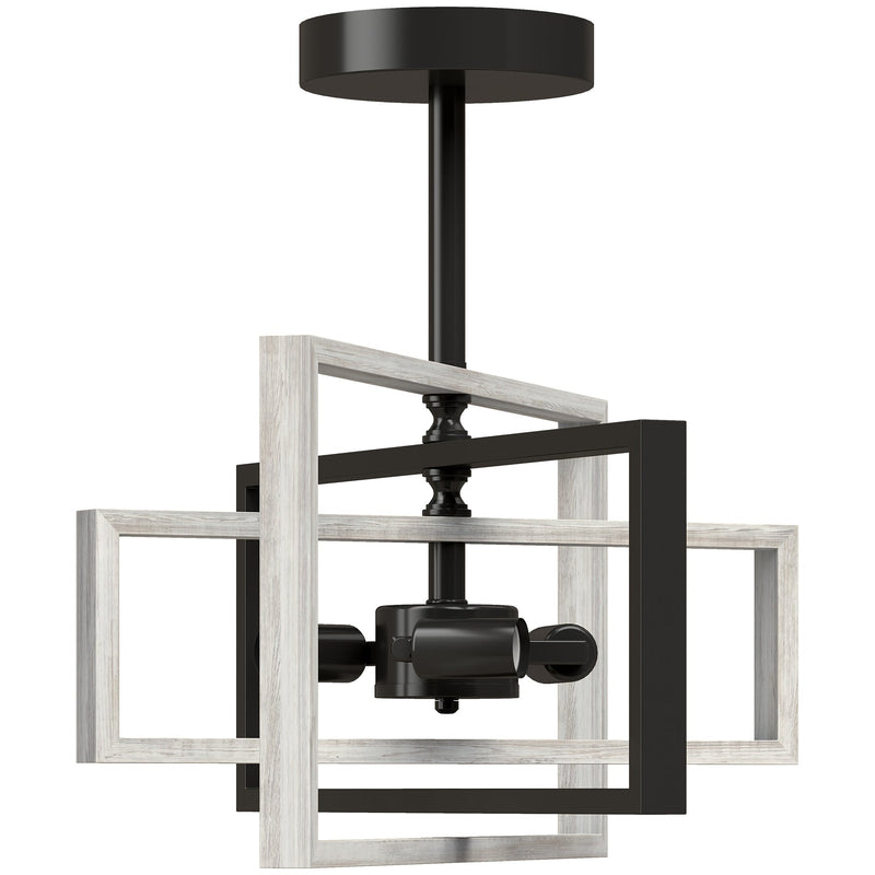 Black and grey geometric ceiling light on a white background