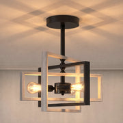 Lit geometric ceiling light casting patterned shadows on the ceiling