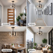 Ceiling light shown in an entryway, hallway, dining area and balcony