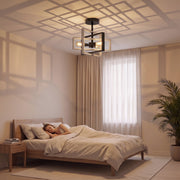 Ceiling light above a bed in a bedroom