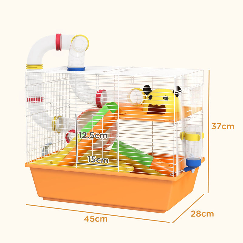 Dimension diagram showing the gerbil cage measuring 45 x 28 x 37cm