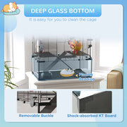 Close-up of the deep glass bottom with bedding for easy cleaning