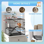 Diagram showing the top door, front door and plastic foot pads, suitable for Djungarian hamsters, gerbils and Campbell hamsters