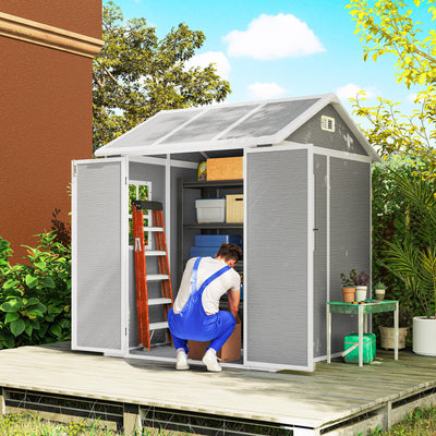 6 x 6ft Garden Storage Shed With Floor Window and Lockable Door for Outdoor Tools Grey