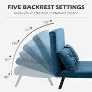 4 in 1 Velvet Touch Double Sofa Bed With Cushions Converts to Lounger or Recliner Blue