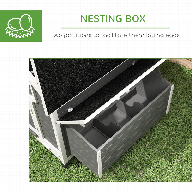 Outdoor Wooden Chicken Coop for 2 to 4 Chickens with Easy-Clean Trays and Nesting Boxes Grey PawHut