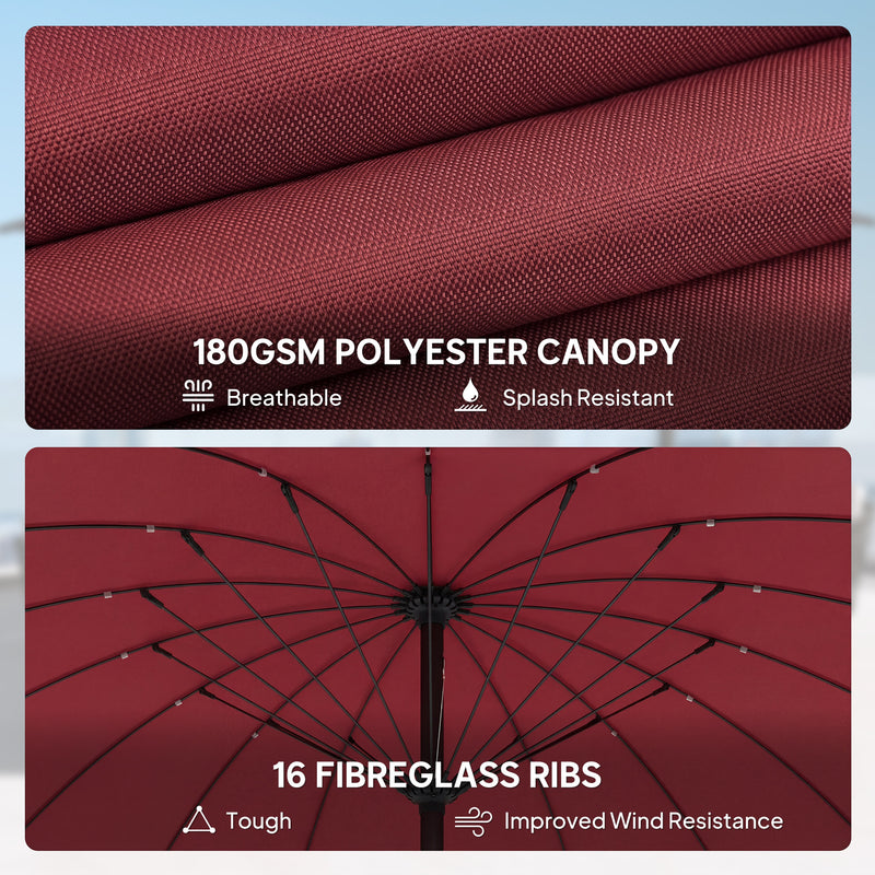 Garden Parasol Umbrella with Adjustable Tilt for Sun Protection and Shade Wine Red Outsunny