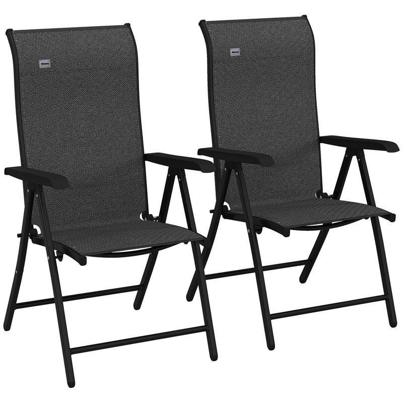 Set of 2 Grey Folding Garden Chairs with 7 Position Reclining Backs for Outdoor Comfort