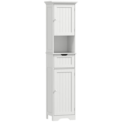 Slim Bathroom Storage Cabinet With Motion Sensor Lighting For Small Spaces White AOSOM